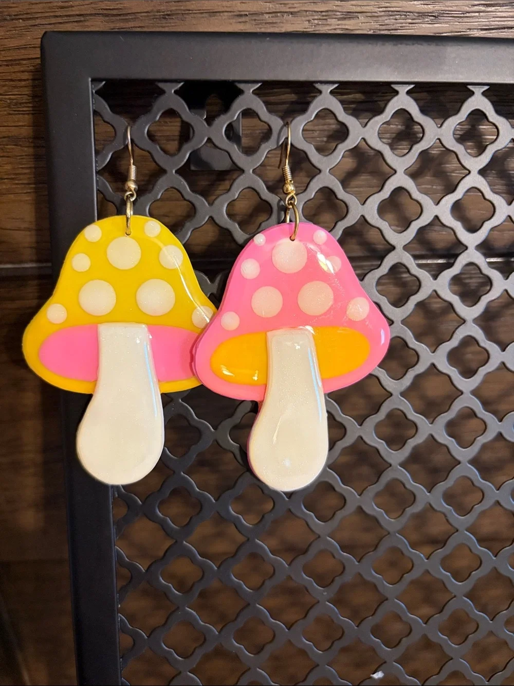 Mushroom Earrings - Pink & Yellow